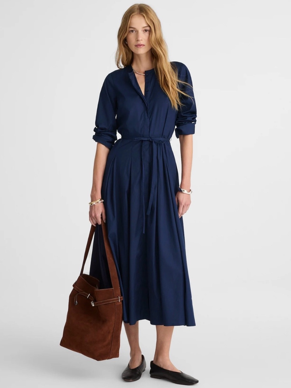 NEW Madewell Tie-Waist Midi Shirtdress in Midnight Navy NX636 size 2 $158